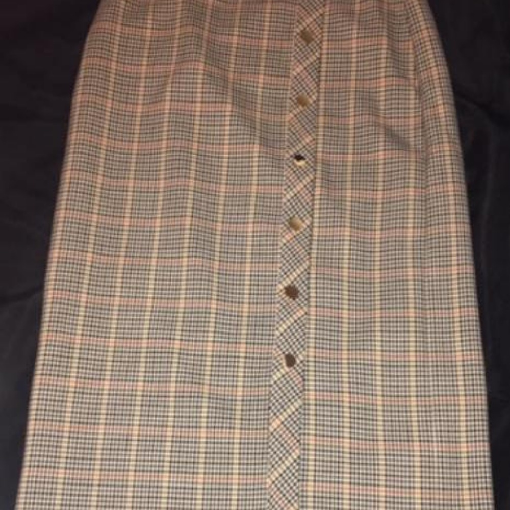 Glen Plaid Gold Button-Trim Skirt